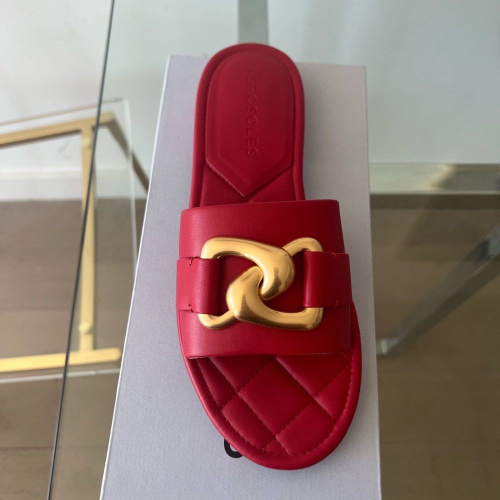 AEROSOLES Red Sandals with Gold Accent